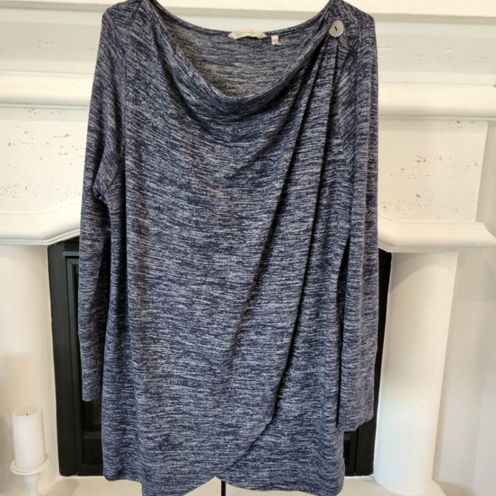 Soft Surroundings XL Spring Air Pullover Tunic Top Heathered Blue Knit